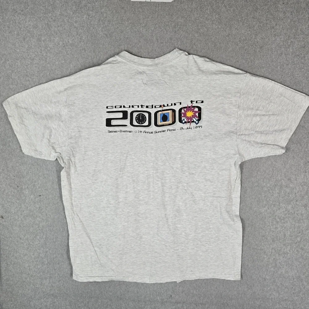 VINTAGE Countdown to 2000 Men Shirt 2XL Gray Graphic Print Short Sleeve Tee READ